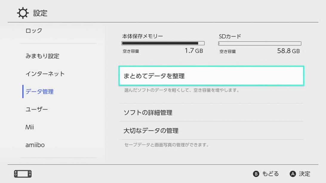 Switchのデータ容量確認