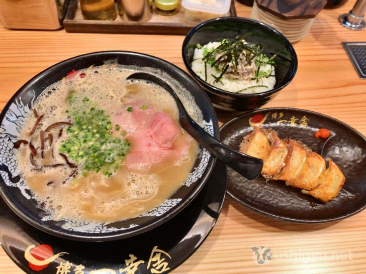 博多一幸舎総本店：チャーマヨ丼と一口餃子、ラーメンのセット