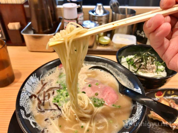 博多一幸舎総本店：平打ちの角切り麺