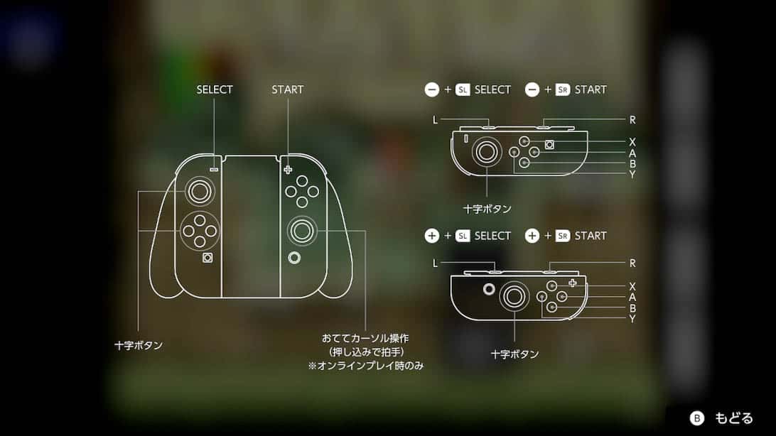 Joy-Conでの操作方法は、以下の画面に表示されている通り