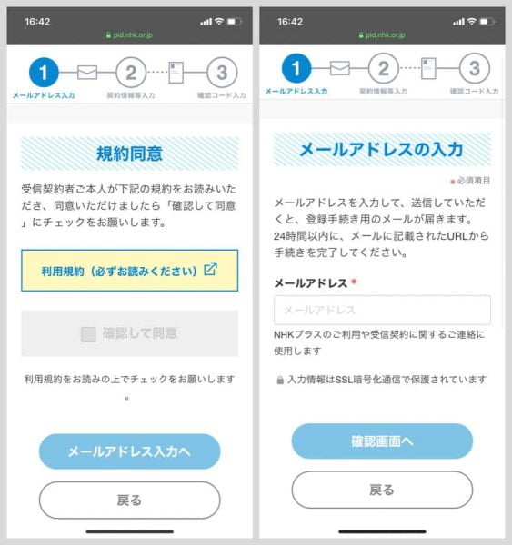規約を読んで同意し、メールアドレスを入力