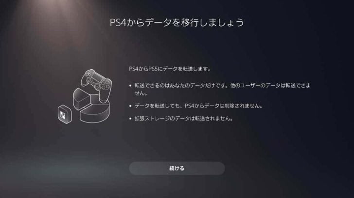 「PS4からデータを移行しましょう」と表示される