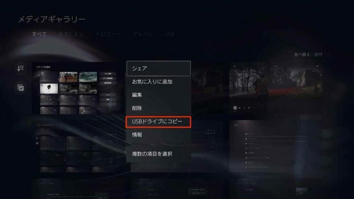 「USBドライブにコピー」を選択