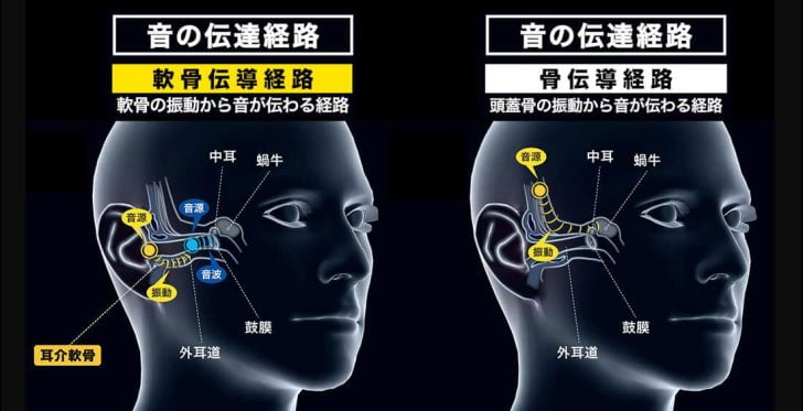 オーディオテクニカのサイトに掲載されている軟骨伝導と骨伝導の違い