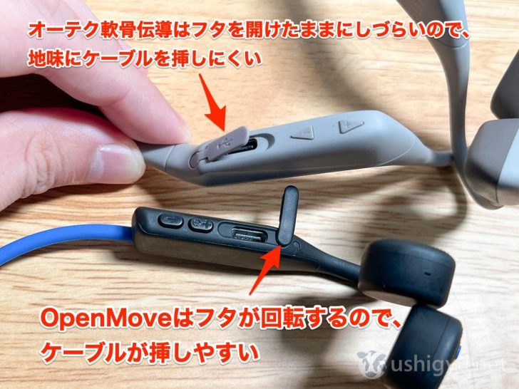 OpenMoveとオーテク軟骨伝導のUSB-Cポート