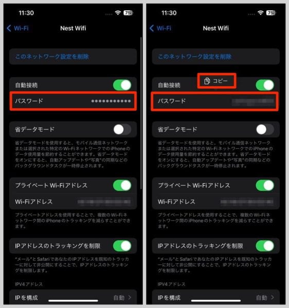 タップするとパスワードが表示される