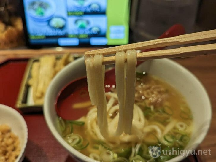 麺はやわらかい一方で弾力があり、のれんにあった「やわ、もち」そのまま