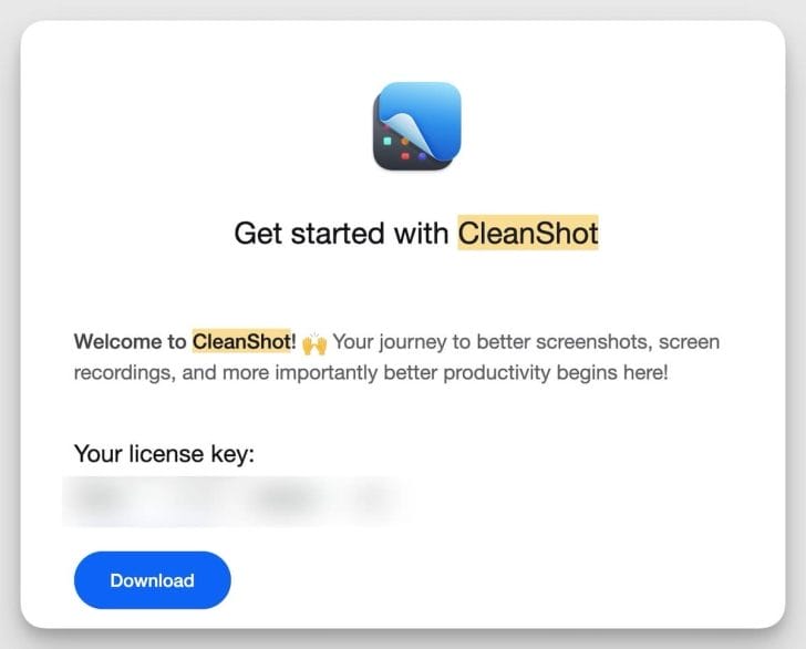 CleanShot Xは、ダウンロード→インストールして、ライセンスキーを入力すれば利用可能。