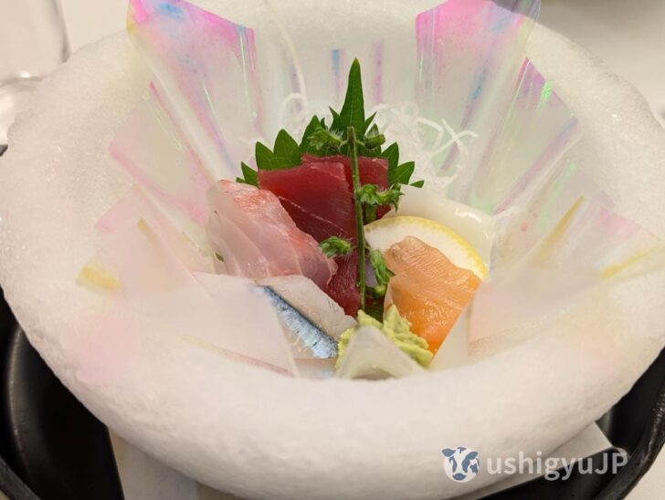 天然めばちまぐろ、鯛、細魚（サヨリ）などのお造り
